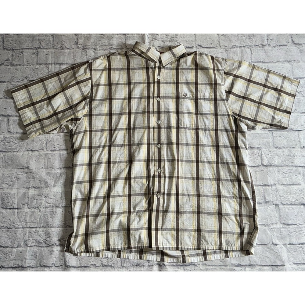 Southpole Men's Shirt‎ Button Down Short Sleeve Plaid Taupe Brown Yellow XXL